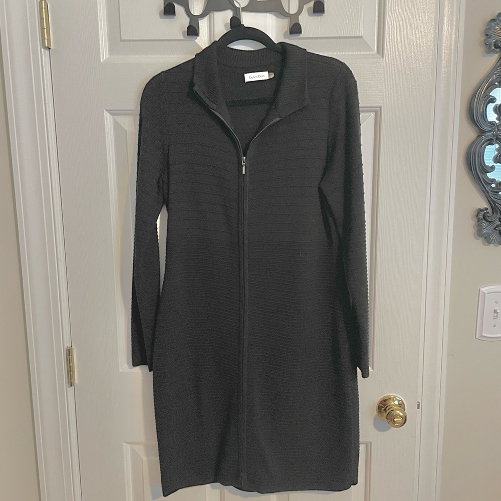Black Calvin Klein Zip Front Sweater Dress Large